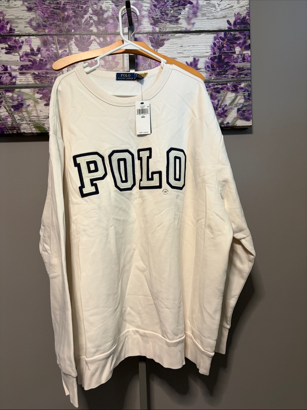 Polo by Ralph Lauren Cream Sweatshirt with Navy POLO Script NWT Size 3XB
